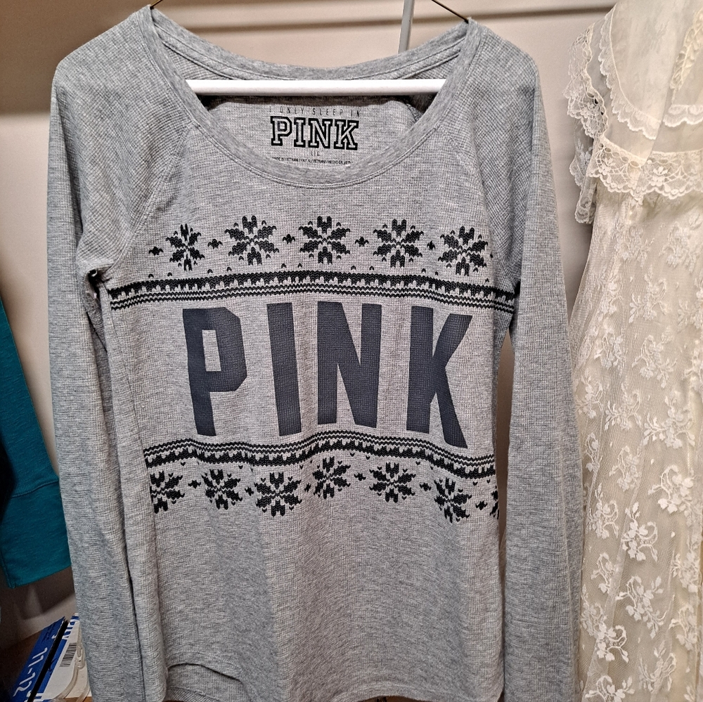 Gray PINK Long Sleeve Shirt